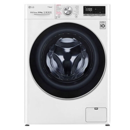 Front view of LG AI Direct Drive Front Load Washer Dryer with Turbo Wash, 9/6KG, in white, FV1409H3W