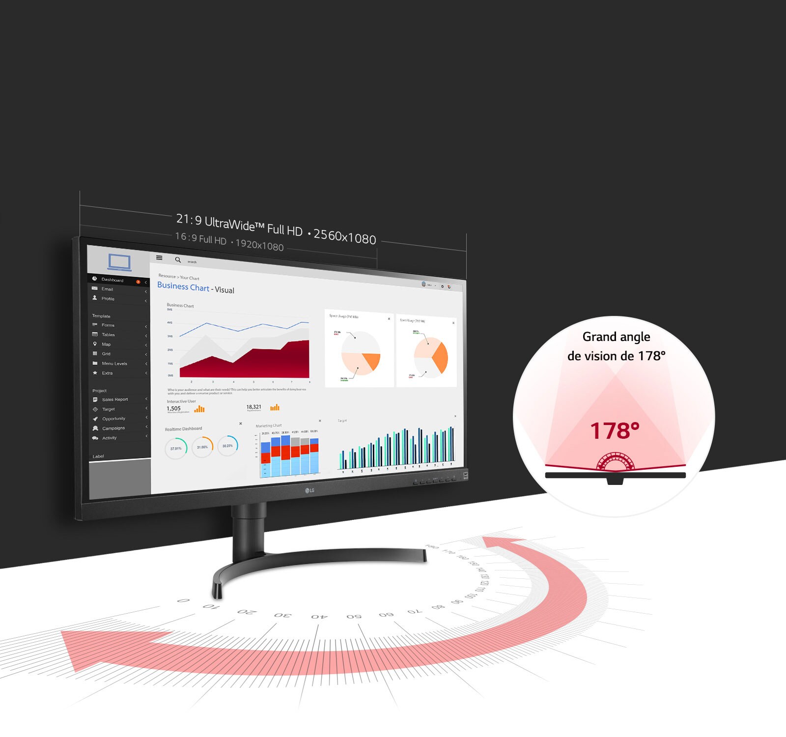 Ce moniteur LG offre un grand angle de vision de 178° grâce à la dalle IPS.