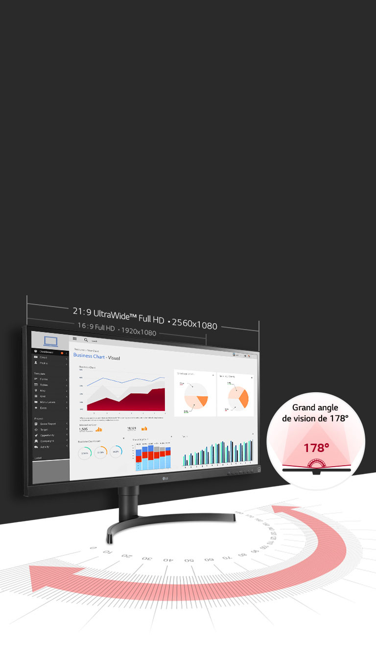 Ce moniteur LG offre un grand angle de vision de 178° grâce à la dalle IPS.