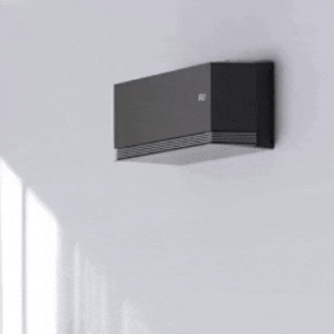 Animation d’un climatiseur LG montrant la fonction AI Air ajustant automatiquement le flux d’air pour un confort optimal.	