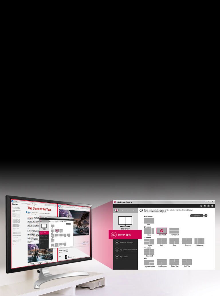 Divers types d'options de division d'écran2