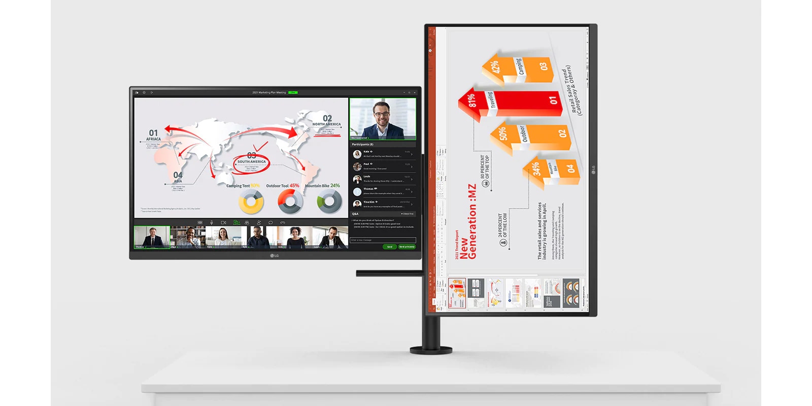 Arrangement à deux écrans, un à l’horizontale, un à la verticale