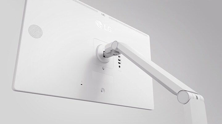 Vidéo de produit en 3D montrant la flexibilité avec une charnière à ressort de torsion, offrant des réglages d’inclinaison, de pivotement, de hauteur et du mode Portrait