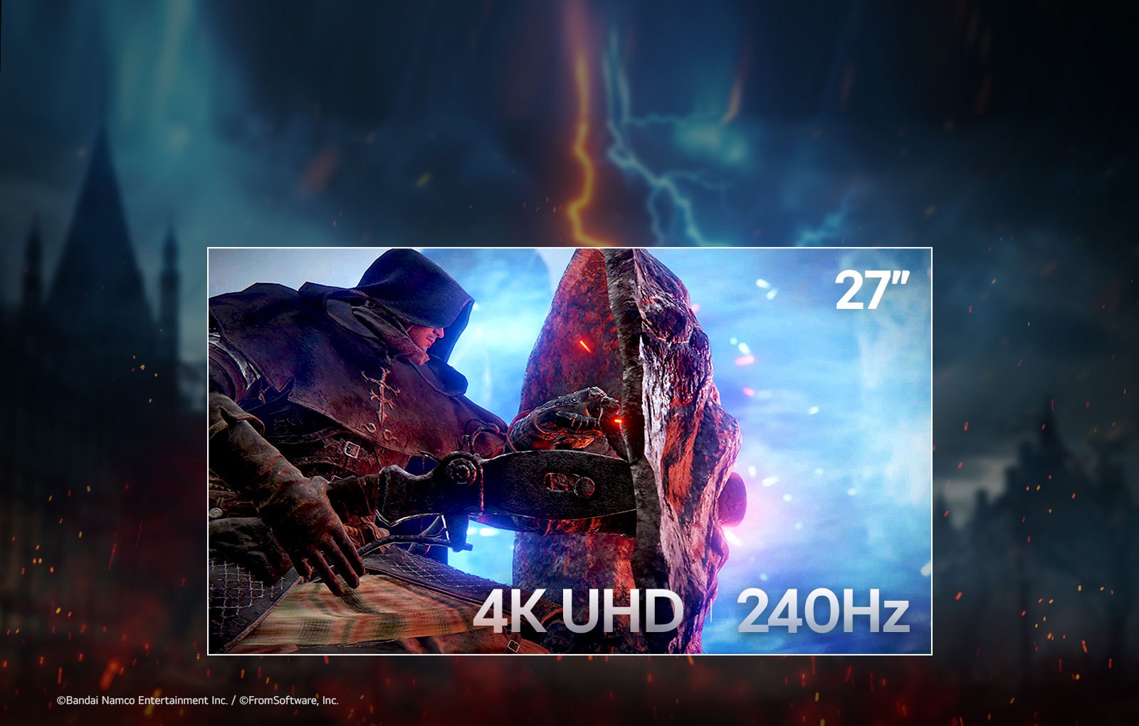 Moniteur pour jeu 27 pouces avec résolution 4K et taux de rafraîchissement de 240Hz.
