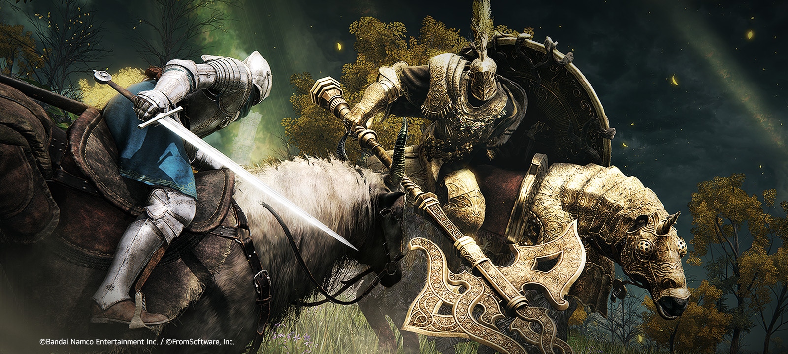 Un chevalier du Moyen-Âge se bat à cheval.