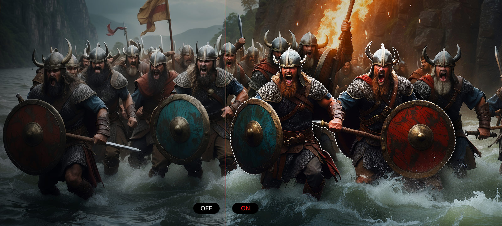 Comparaison d’images avec fonction AI Picture activée et désactivée.