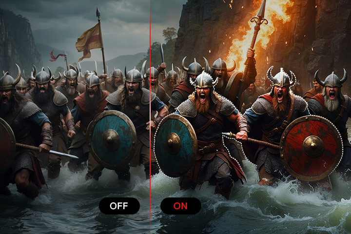 Comparaison d’images avec fonction AI Picture activée et désactivée.