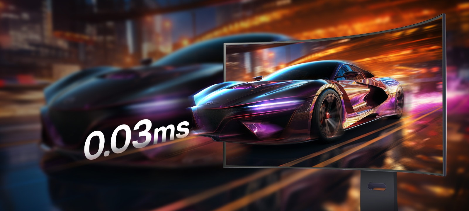 Une scène de jeu de course avec un temps de réponse ultra-rapide de 0.03ms (GtG).