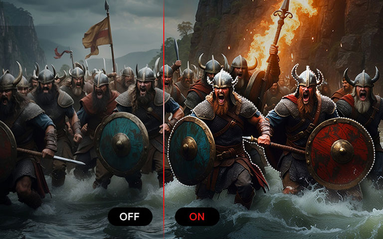 Comparaison d’images avec fonction AI Picture activée et désactivée.