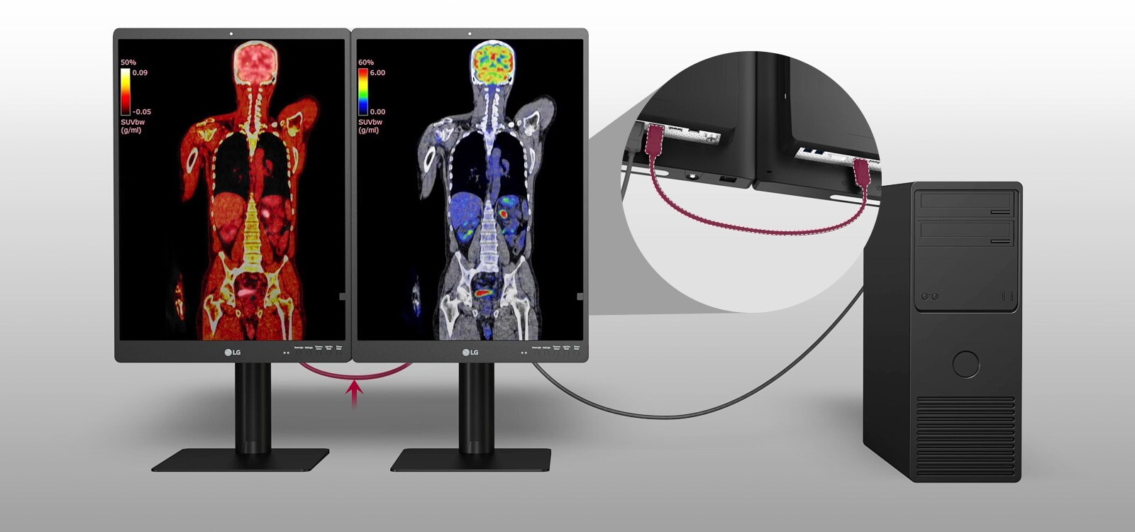 espace de travail optimal en connectant deux moniteurs de diagnostic et un ordinateur.