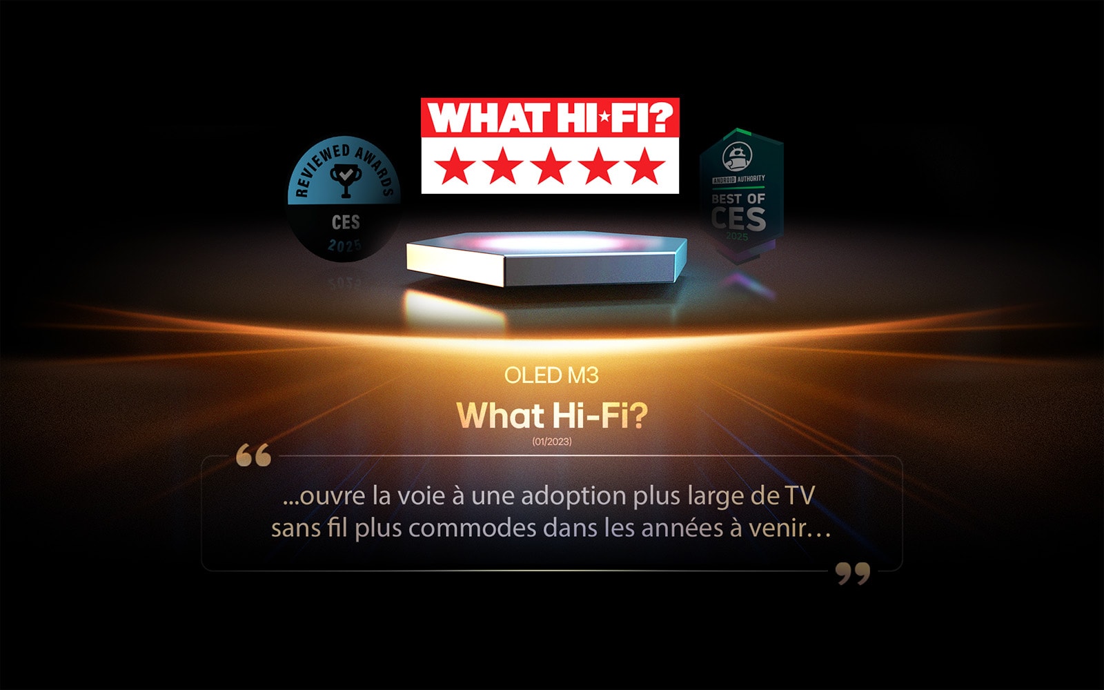 Prix pour l’OLED M3 de What Hi-Fi. Un extrait de leur avis : elle ouvre la voie à des TVs sans fil plus commodes dans les années à venir.