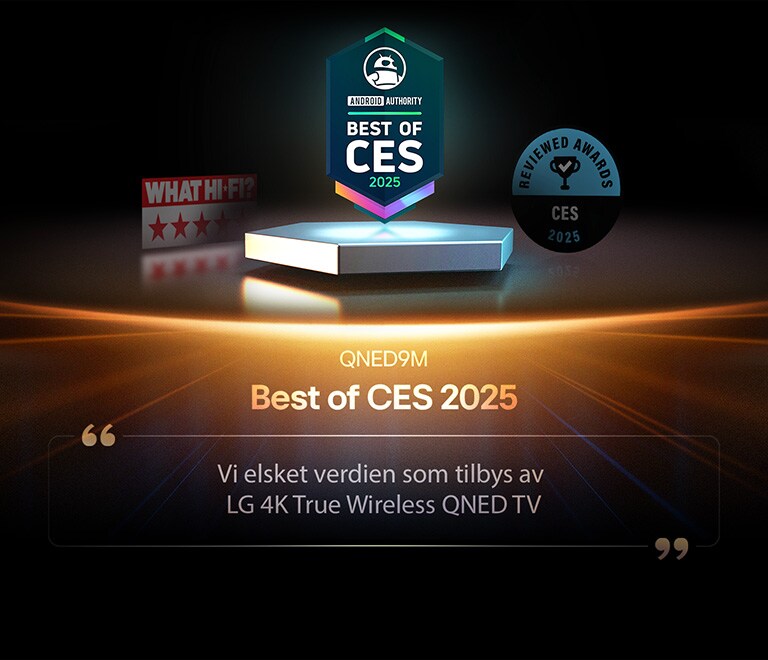 Prix du QNED9M décerné par Android Authority. Le meilleur du CES 2025, citation. Extrait de leurs avis : la valeur offerte par la TV LG 4K True Wireless QNED nous a beaucoup plu