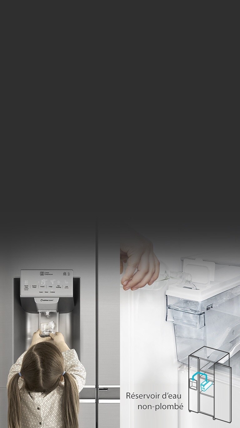 Insertion et retrait faciles du réservoir d'eau