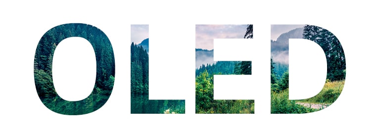 Une mention « OLED » avec une image de nature venant de la droite (lire la vidéo) 