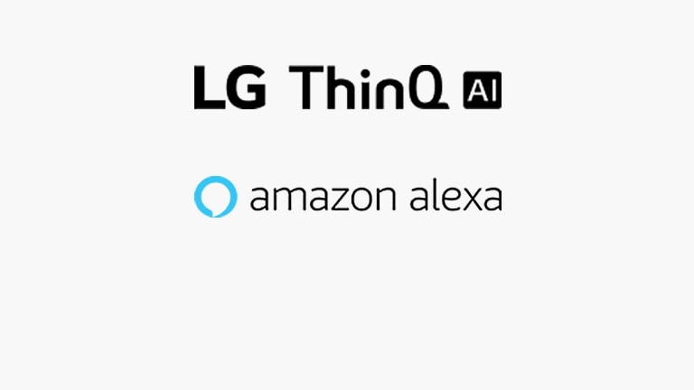 Cette carte décrit les commandes vocales. Les logos LG ThinQ AI, Hey Amazon Alexa sont placés.