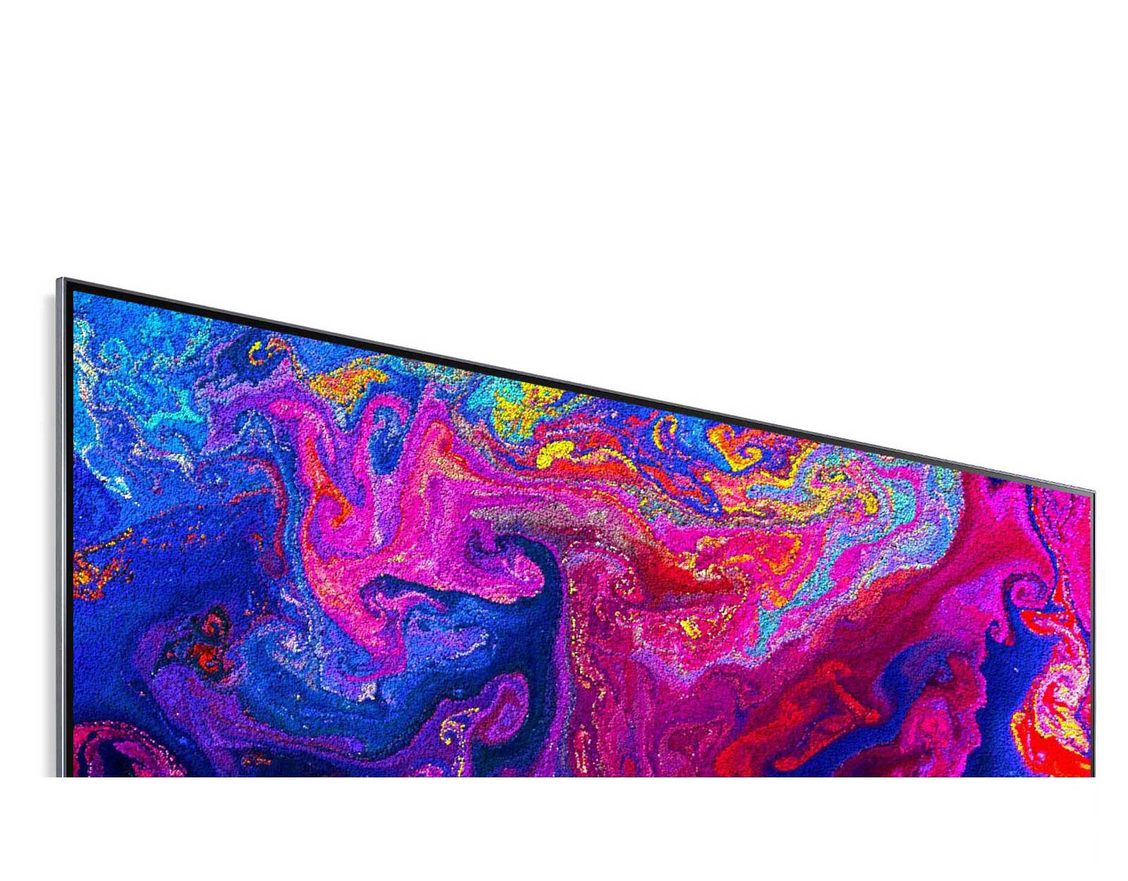 Uno schermo TV che mostra un vortice di particelle dai colori brillanti (riprodurre il video).