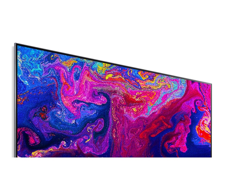 Un écran de téléviseur montre des particules lumineuses colorées volant un peu partout (lire la vidéo).