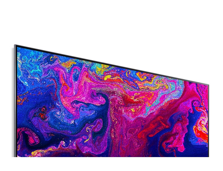 Un écran de téléviseur montre des particules lumineuses colorées volant un peu partout (lire la vidéo).