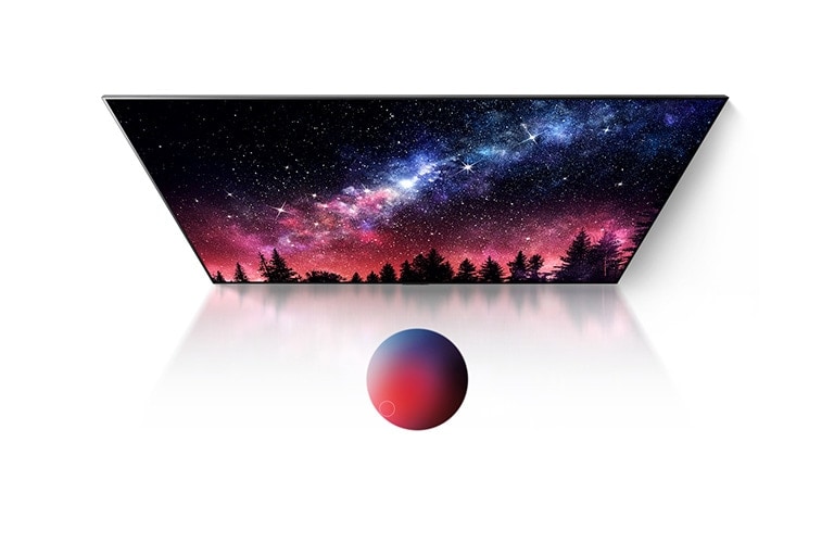 Un écran de téléviseur affichant la voie lactée, le ciel bleu et une explosion de poudre colorée avec une qualité exceptionnelle (lire la vidéo)