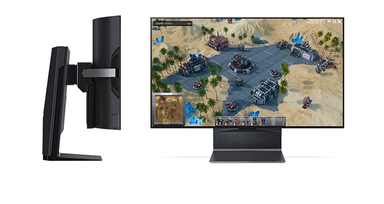 Vidéo du LG OLED vu de face et de côté alors que sa hauteur s’ajuste et que l’écran s’incline.