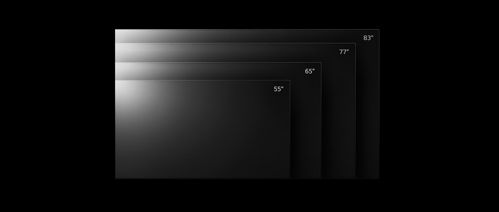 55 ~ 83 인치의 다양한 크기의 LG OLED G2 텔레비전 범위