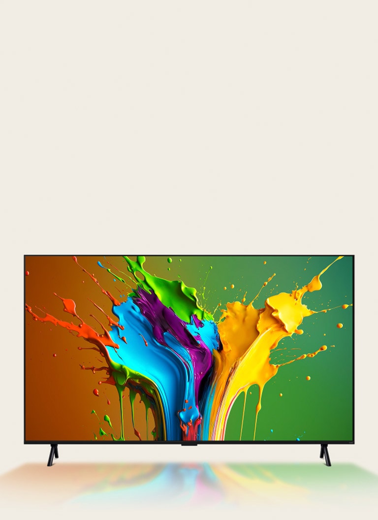 Écran LG QNED89 doté d’une œuvre d’art colorée.