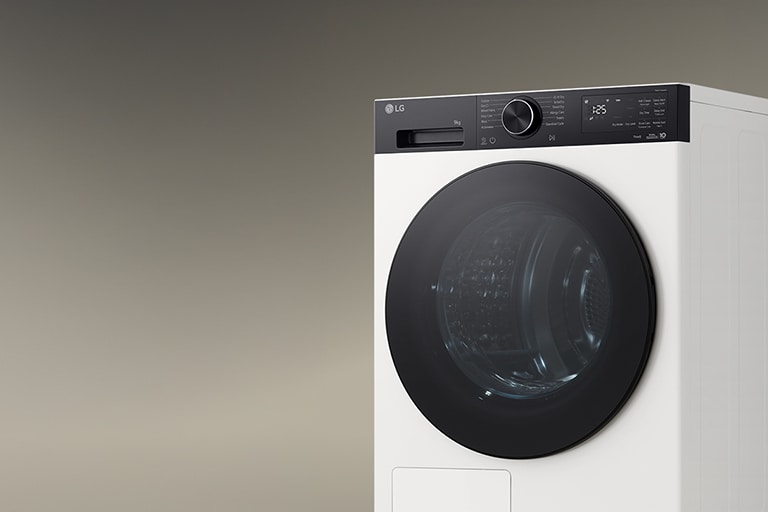 Image de la vue latérale partielle du sèche-linge LG positionnée sur le côté droit