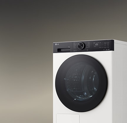 Image de la vue latérale partielle du sèche-linge LG positionnée sur le côté droit