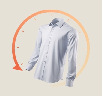 Image d’une chemise avec une flèche chronologique montrant que TurboDry sèche en 81 minutes