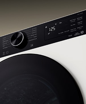 Gros plan sur le panneau d’affichage du sèche-linge LG