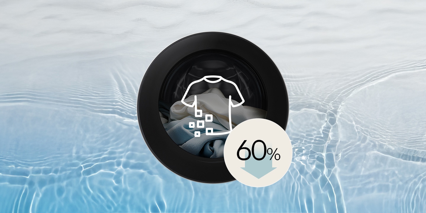 Illustration de jusqu’à 60&nbsp;% de réduction des émissions de microplastiques sur une image d’arrière-plan représentant des vagues