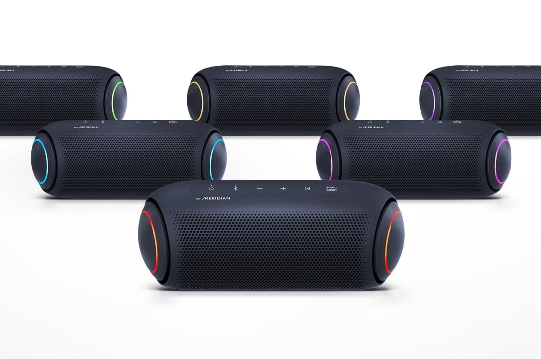 LG XBOOM Go PL7, Vue de face du LG XBOOM Go avec un éclairage violet., PL7, thumbnail 7