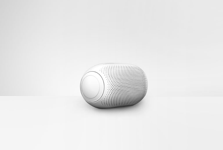 Sur un arrière-plan blanc, une vue de l’extrémité droite du LG XBOOM Go PL2 s’affiche.