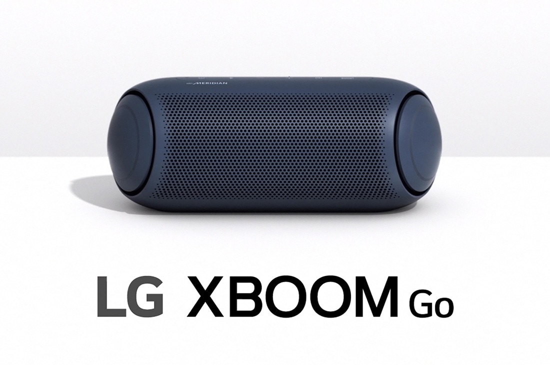 LG XBOOMGo PL7W, Vue de face du LG XBOOM Go avec un éclairage violet., PL7W