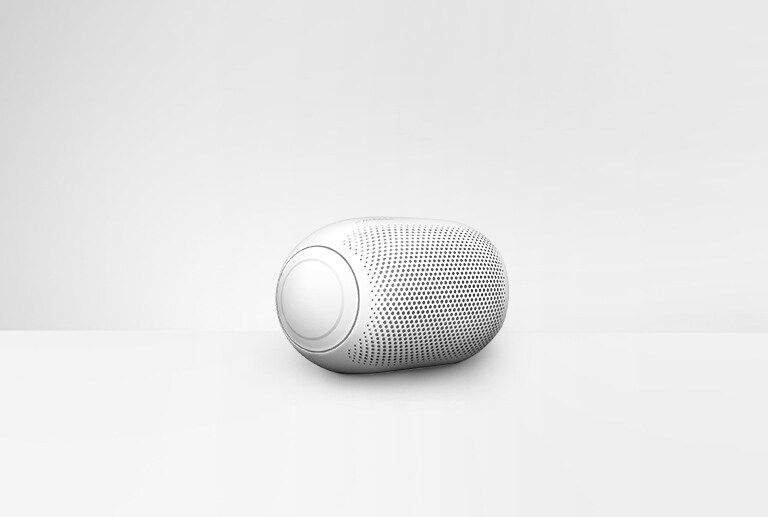 Sur un arrière-plan blanc, une vue de l’extrémité droite du LG XBOOM Go PL2 s’affiche.