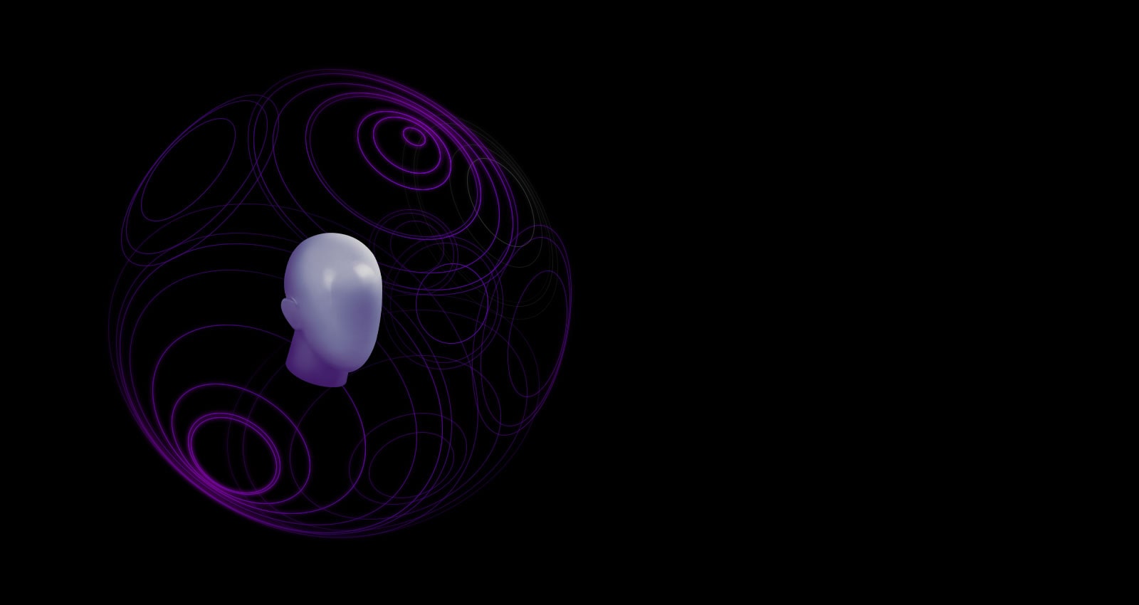Une tête d’être humain est entourée par un effet de dôme en violet.