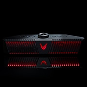 LG Haut-parleur de jeu UltraGear, Vue avant du GP9 placé dans l’obscurité à partir d’un point légèrement surélevé, sur fond noir, GP9, thumbnail 2