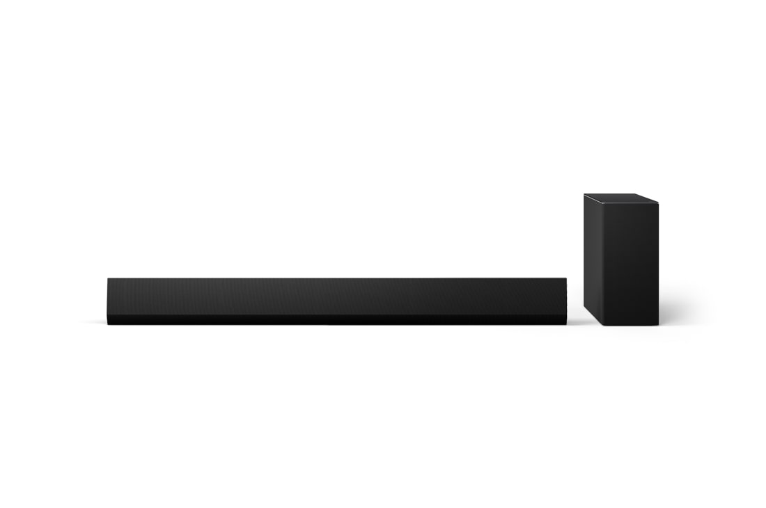 LG Barre de son LG pour TV avec Dolby Atmos 3.1 canaux SG10TY, Vue avant de la LG Soundbar SG10TY et du caisson de basse, DSG10TY