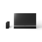 LG Barre de son LG pour TV avec Dolby Atmos 3.1 canaux SG10TY, Vue avant de la LG OLED G4 65 po, de la LG Soundbar SG10TY et du caisson de basse, DSG10TY, thumbnail 10
