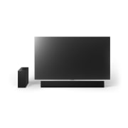 LG Barre de son LG pour TV avec Dolby Atmos 3.1 canaux SG10TY, Vue avant de la LG OLED G4 77 po, de la LG Soundbar SG10TY et du caisson de basse, DSG10TY, thumbnail 11