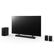 LG Soundbar canal 5.1.1 Home Theater LG avec enceintes arrière et Dolby Atmos S70TR, Vue inclinée de LG QNED 65 po, de la LG Soundbar S70TR, des enceintes arrières et du caisson de basse, DS70TR, thumbnail 14