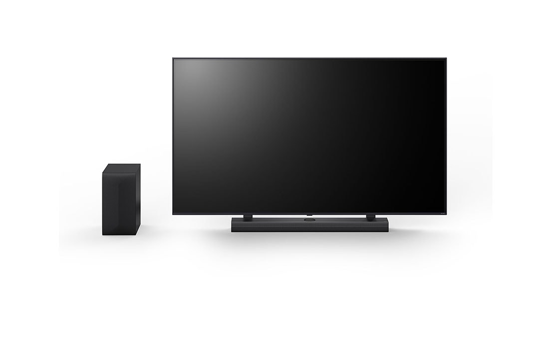 LG Barre de son DS70TY, Vue inclinée de la LG QNED 65 po, de la LG Soundbar S70TY et du caisson de basse, DS70TY, thumbnail 11