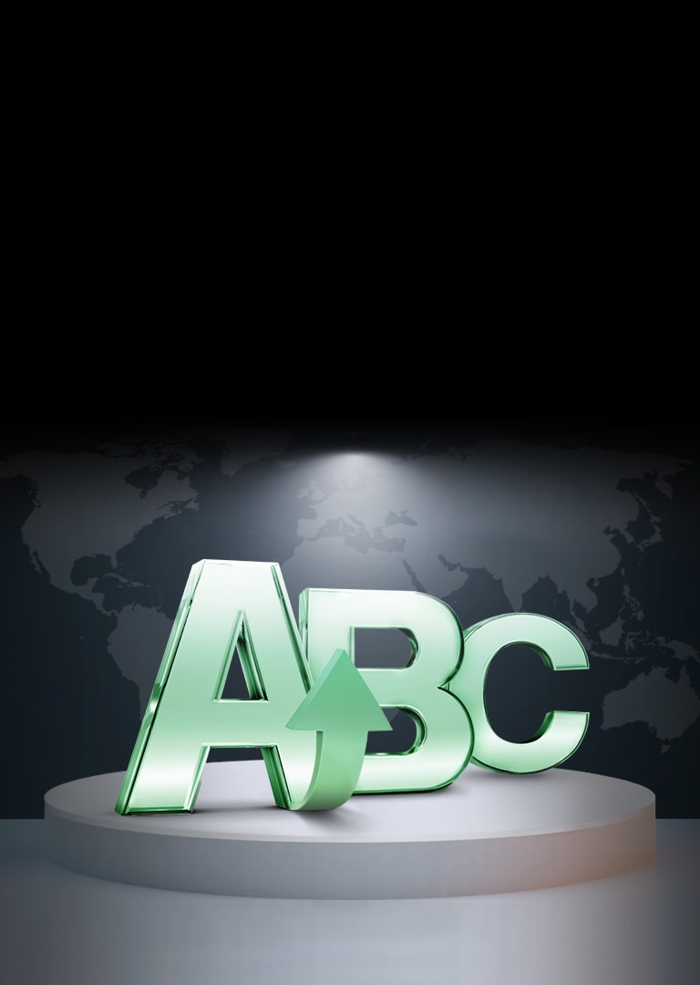 Les lettres A, B et C sont inscrites devant l’arrière-plan de la carte du monde.