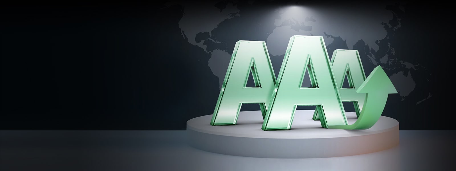 Les 3 A sont inscrits devant l’arrière-plan de la carte du monde.