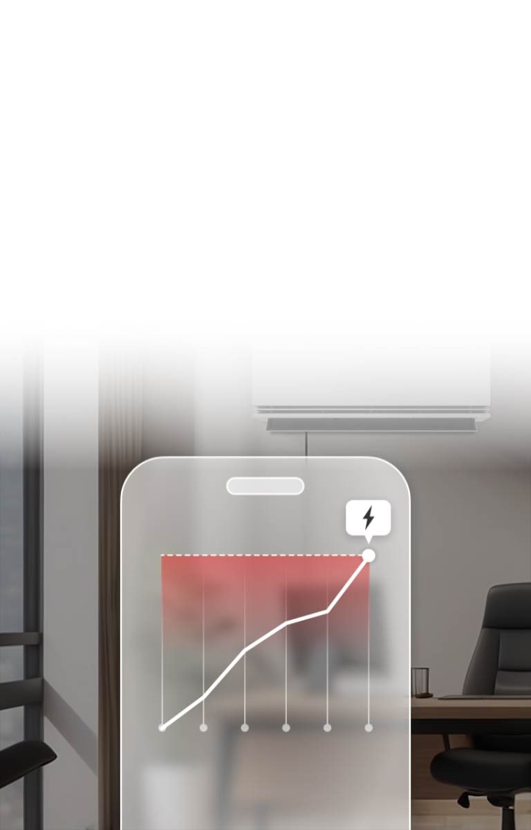 Le climatiseur LG avec kW Manager envoie des alertes via l’appli LG ThinQ quand la limite énergétique définie est atteinte.	