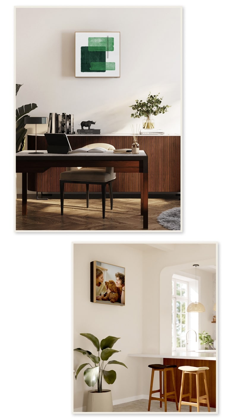 Transformer l’appareil en objet d’art avec un écran à cadre en bois pour afficher tout chef d’œuvre.