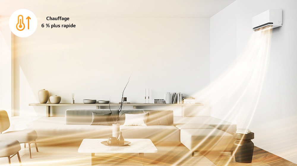 Des flux d’air chauds sont envoyés vers le bas et se diffusent vers le haut, ce qui permet un réchauffement plus rapide de l’espace.