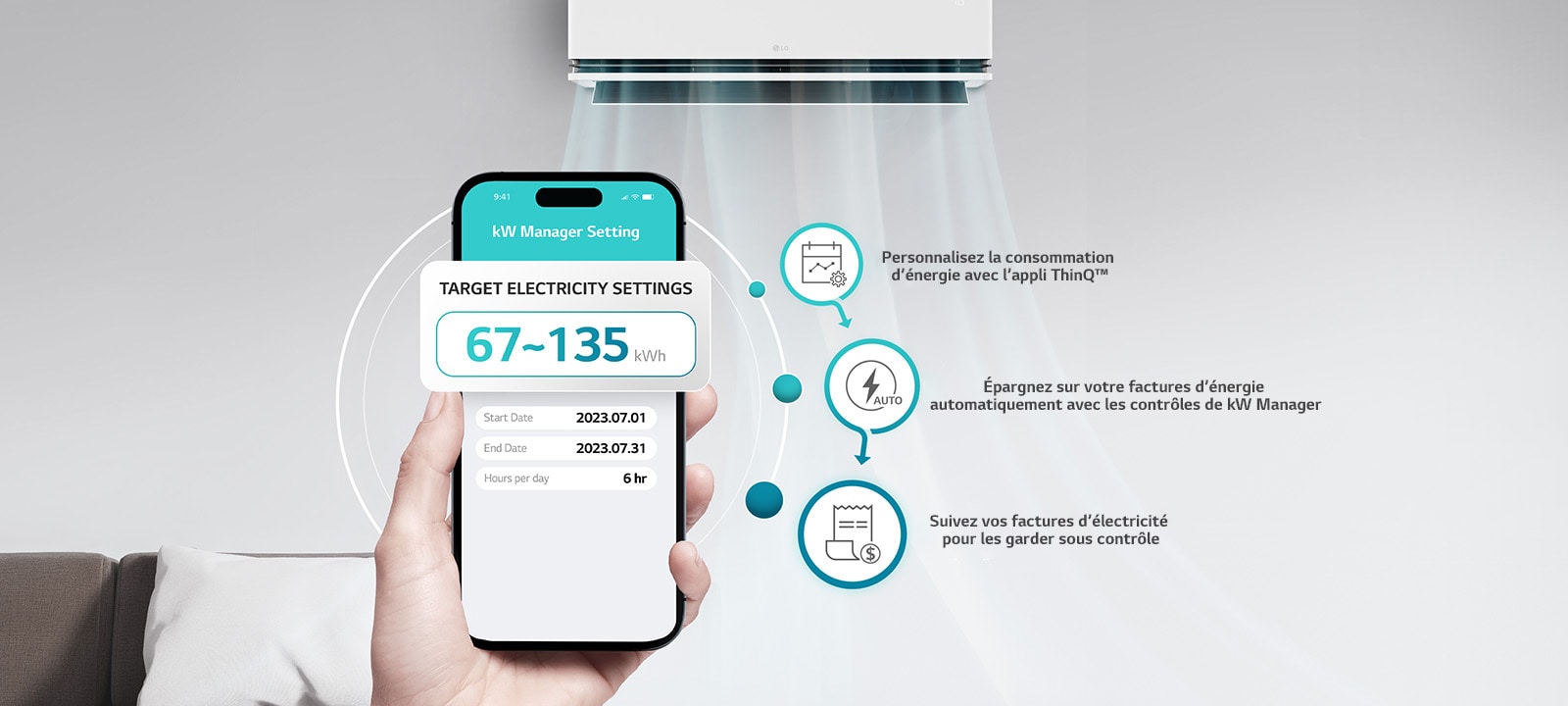 La consommation énergétique du climatiseur peut être utilisée en tant que montant cible pré-établi.