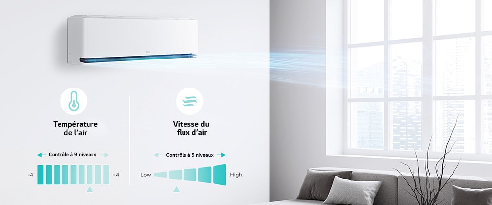 Personnalisez avec précision la température de l’air grâce à 9 niveaux et la vitesse du flux avec 5 niveaux.