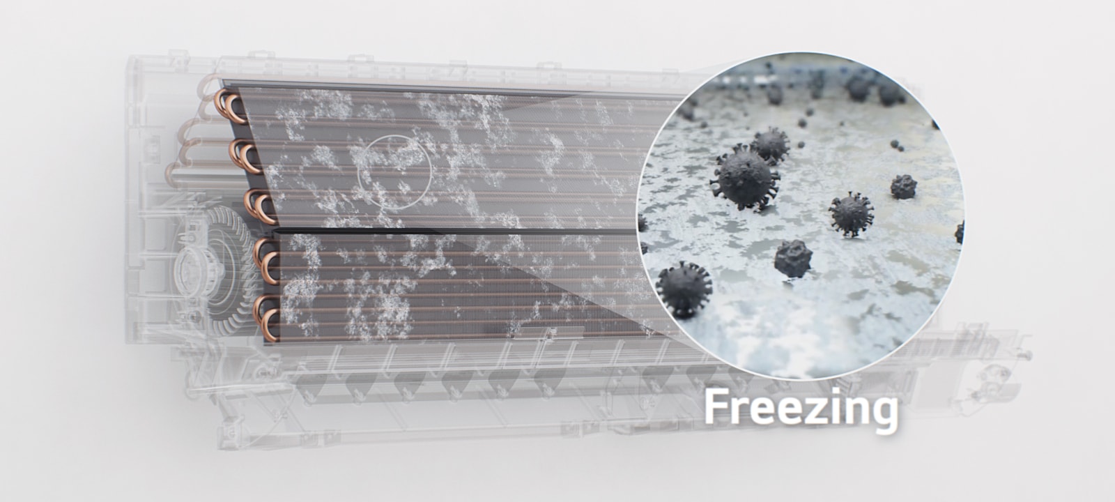 La poussière et les bactéries dans le climatiseur se congèlent, fondent et sont évacuées, laissant l’appareil pur.